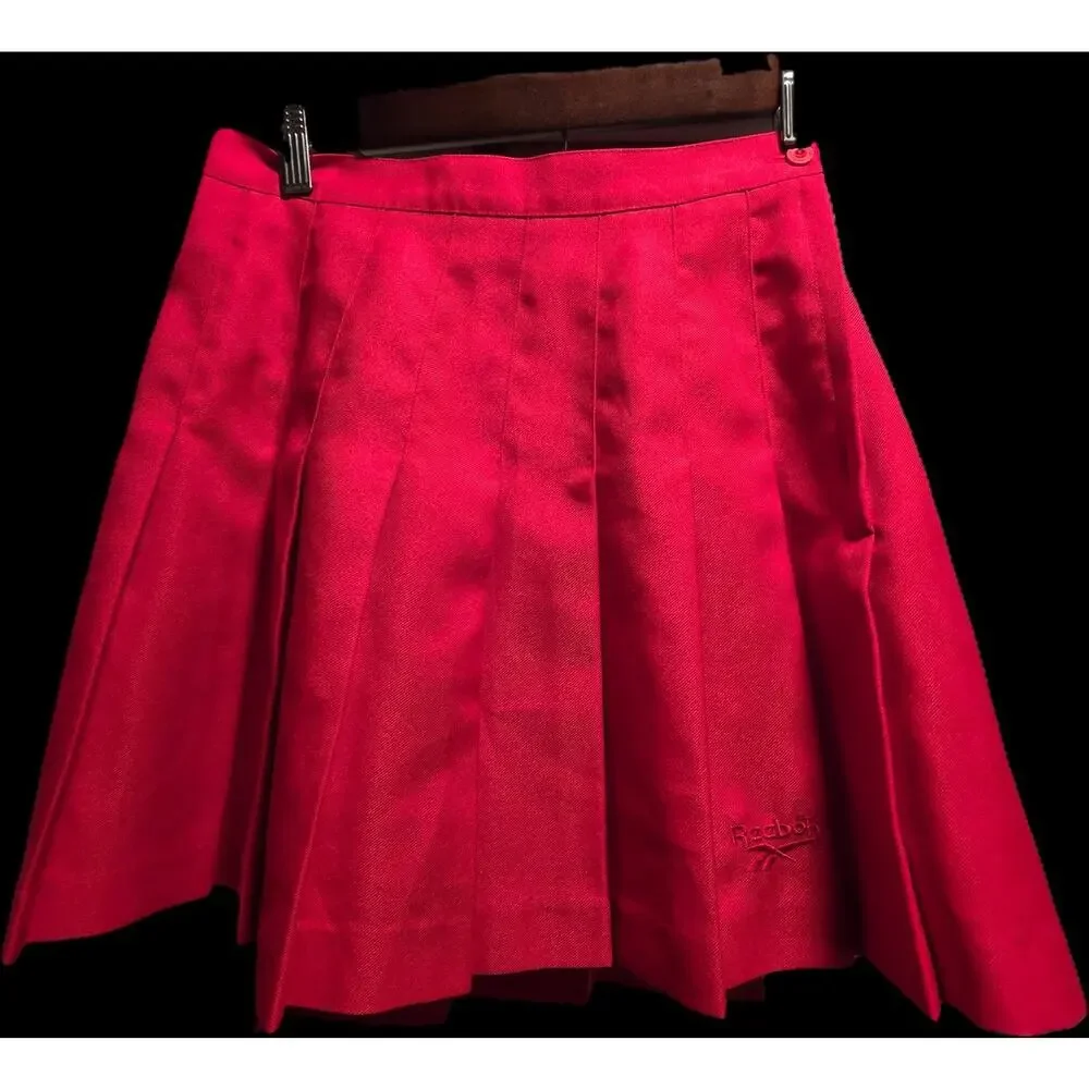 Reebok Women's Red Pleated Skirt Twill Polyester Button Closure Size 12